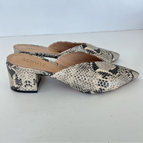 SCHUTZ Dauani Houndstooth Snake Print Leather Slip-on Pointed Toe Mule Pump Sz 8 - Picture 4 of 11
